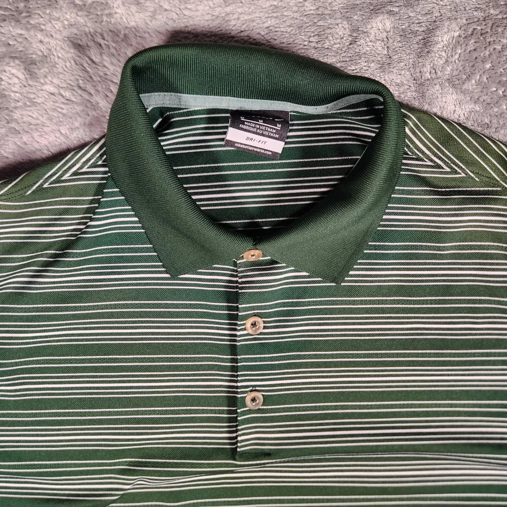 Nike Golf Polo Shirt‎ Mens Medium Green Excellent Striped Dri-FIT 465806-330